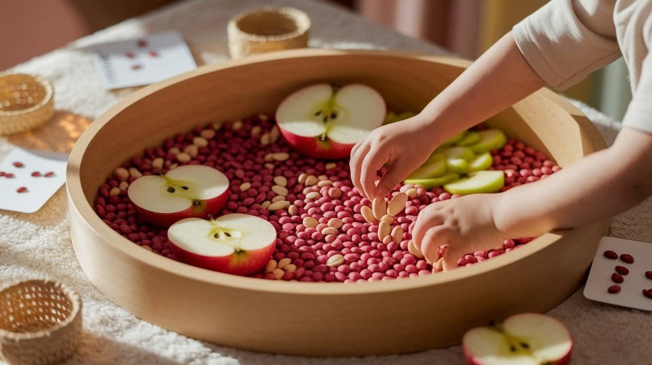 Apple Seed Counting Sensory Bin